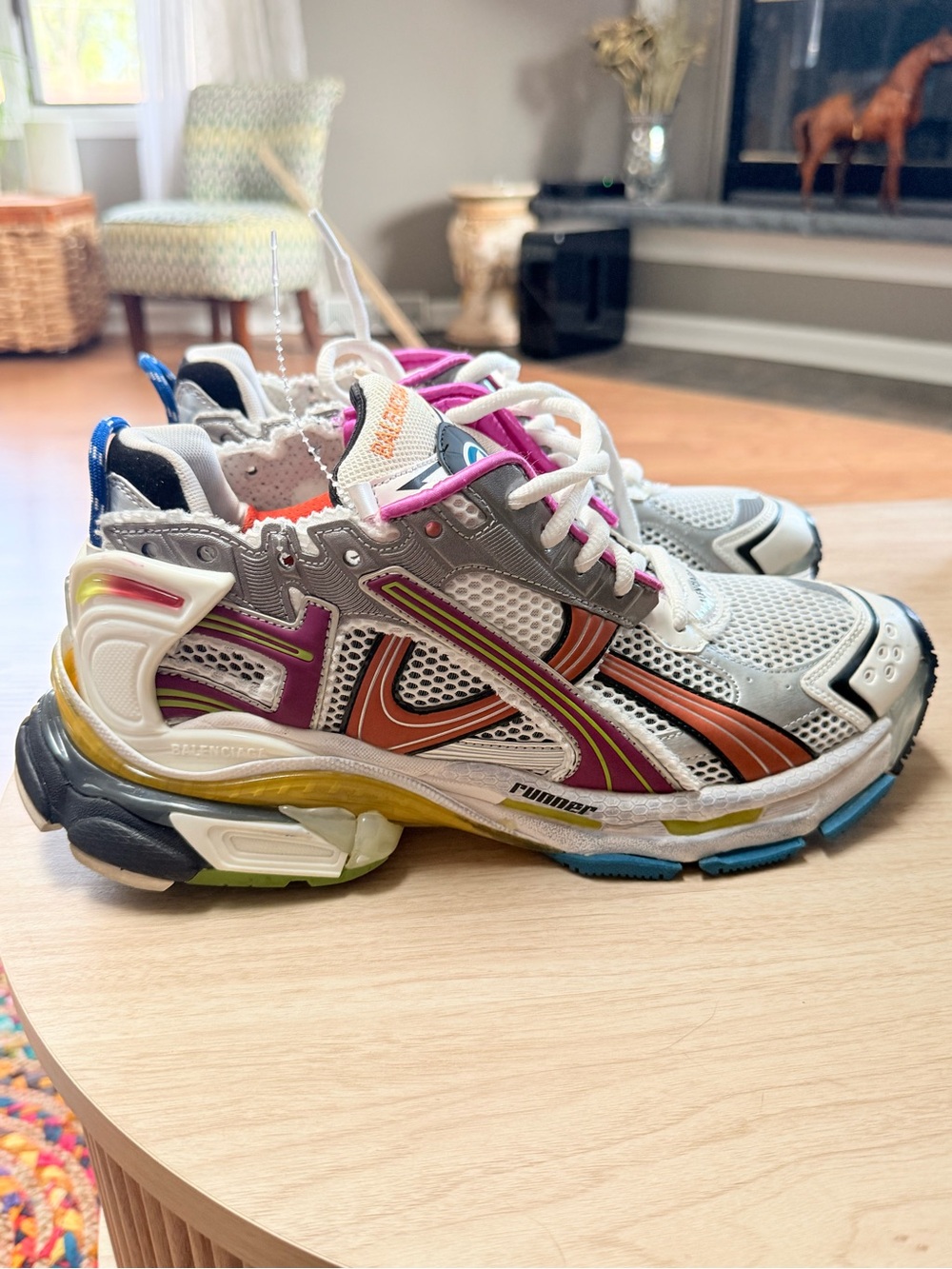 Balenciaga White Multi-Color Runner Sneakers size 9